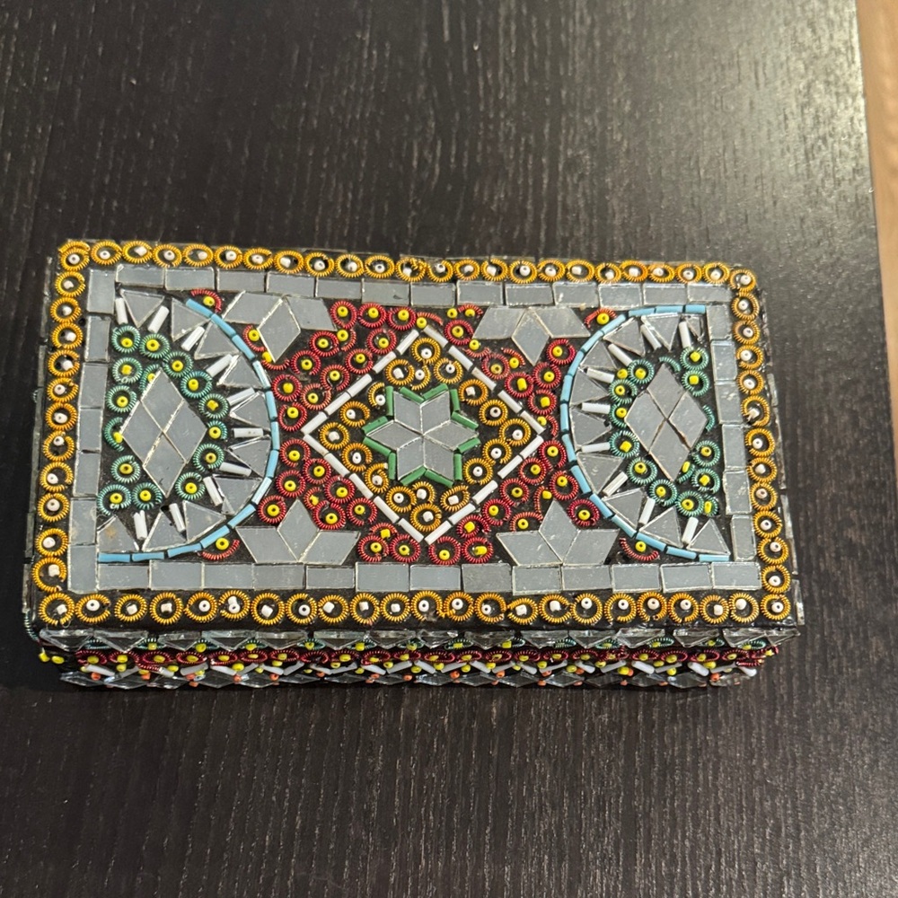 Beaded Mosaic mirror  Decorative Trinket Box - Multicolor